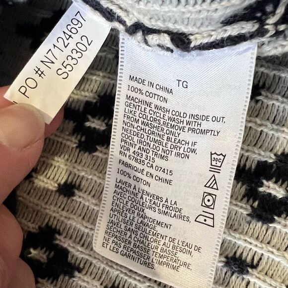 Nautica Men’s XL 100% Cotton Fair Isle Sweater Black White Geometric Crewneck - Picture 4 of 6